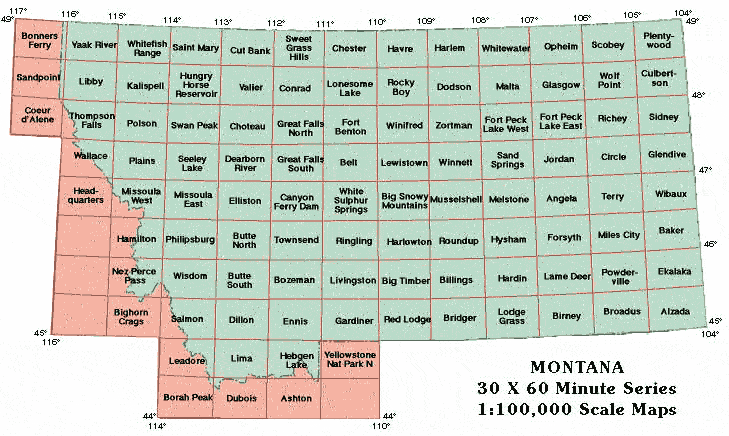 indices to 100k Montana topo maps