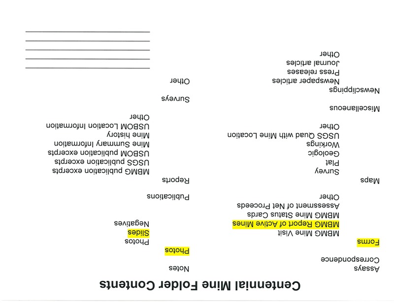 item thumbnail for Centennial Mine Folder Contents