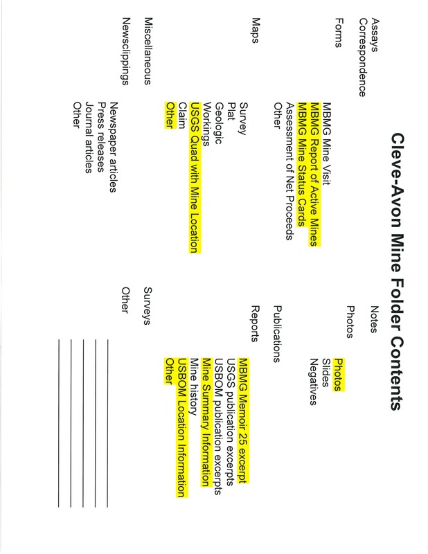 item thumbnail for Cleve Avon Mine Folder Contents