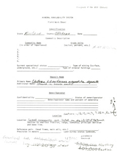 item thumbnail for Titaniferous Magnetite USBOM Mineral Availability Field Worksheet